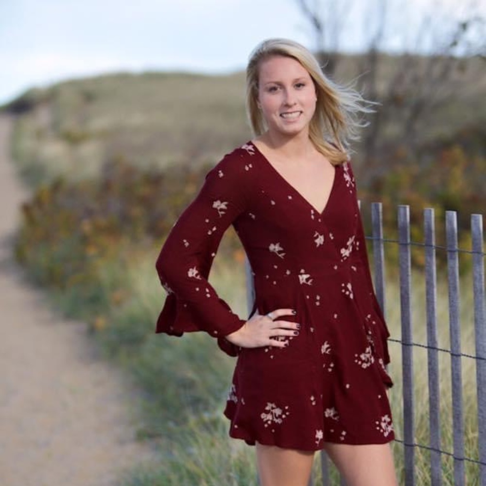 Free People Long Sleeve Maroon Dress